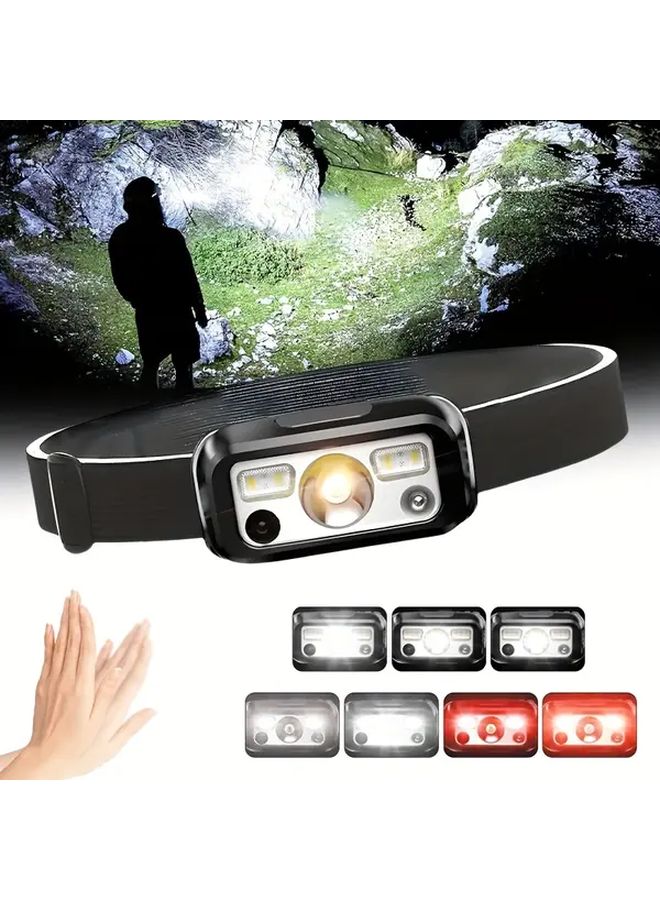 USB Rechargeable LED Motion Sensing Headlamp With COB Red Strobe Emergency Light - Image 3