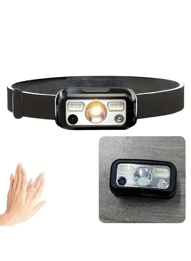 USB Rechargeable LED Motion Sensing Headlamp With COB Red Strobe Emergency Light - Image 1