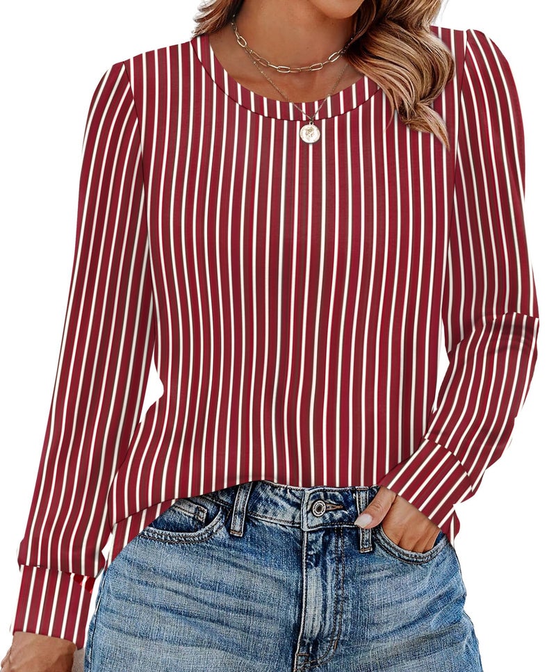 Alaroo Plus Size Fall Fashion Deals Striped Shirts Tunic Boho Tops for Women Basic Sweatshirts Crewneck Clothes Print 40 2XL - Image 2