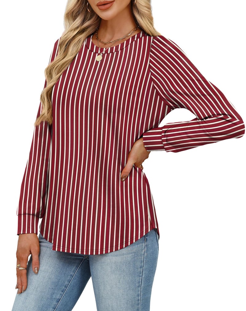 Alaroo Plus Size Fall Fashion Deals Striped Shirts Tunic Boho Tops for Women Basic Sweatshirts Crewneck Clothes Print 40 2XL - Image 4
