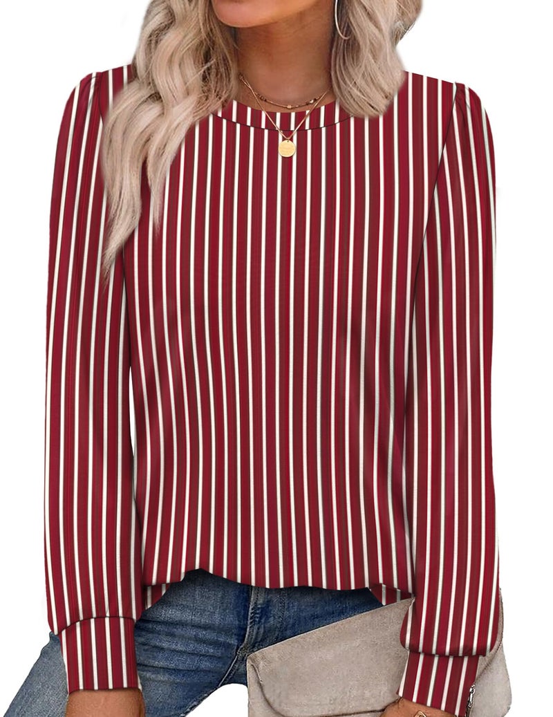 Alaroo Plus Size Fall Fashion Deals Striped Shirts Tunic Boho Tops for Women Basic Sweatshirts Crewneck Clothes Print 40 2XL - Image 1