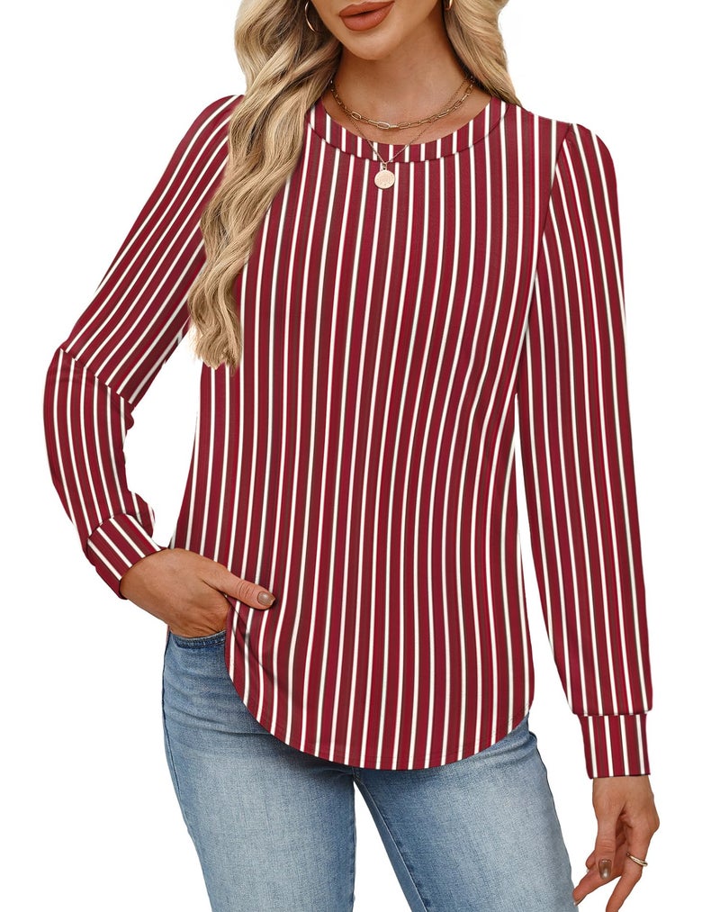 Alaroo Plus Size Fall Fashion Deals Striped Shirts Tunic Boho Tops for Women Basic Sweatshirts Crewneck Clothes Print 40 2XL - Image 3
