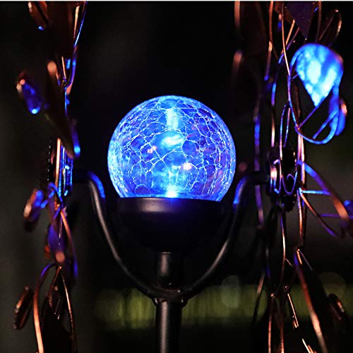 HDNICEZM Solar Wind Spinner Multi-Color LED Lighting by Solar Powered Glass Ball with Kinetic Wind Aculptures Dual Direction Decorative Lawn Ornament Wind Mill - Image 5