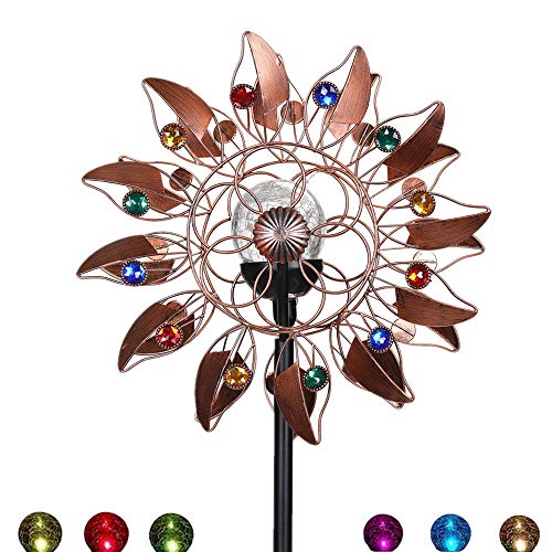 HDNICEZM Solar Wind Spinner Multi-Color LED Lighting by Solar Powered Glass Ball with Kinetic Wind Aculptures Dual Direction Decorative Lawn Ornament Wind Mill - Image 2