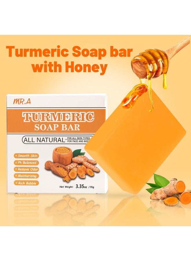 MR.A 3 عبوات من صابون الكركم، صابون الكركم العضوي للوجه والجسم، صابون الليمون والكركم مع فيتامين C وE لجميع أنواع البشرة، غسول وجه بصابون الكركم لتنعيم وترطيب البشرة - Image 4
