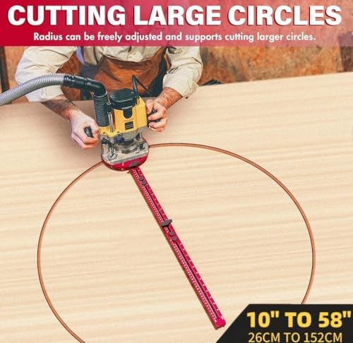 Sigerio New 4 in 1 Router Milling Groove Bracket, Aluminum Alloy Router Circle Cutting Jig, Multifunctional Router Guide Cutting Large Circles From 10" to 58", Adjustable Woodworking Tool (Rose Red) - Image 4