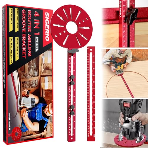 Sigerio New 4 in 1 Router Milling Groove Bracket, Aluminum Alloy Router Circle Cutting Jig, Multifunctional Router Guide Cutting Large Circles From 10" to 58", Adjustable Woodworking Tool (Rose Red) - Image 1