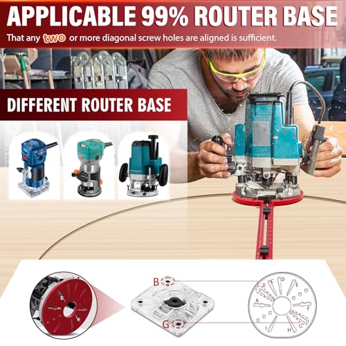 Sigerio New 4 in 1 Router Milling Groove Bracket, Aluminum Alloy Router Circle Cutting Jig, Multifunctional Router Guide Cutting Large Circles From 10" to 58", Adjustable Woodworking Tool (Rose Red) - Image 2