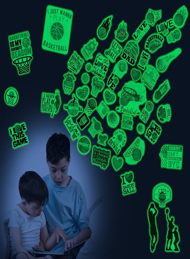 Robmoda Glow in The Dark Cool Basketballs Wall Decals, Love Sports Stickers for Baby Girls Boys Room, Luminous Ceiling Decor for Bedroom Playroom Nursery - Image 1