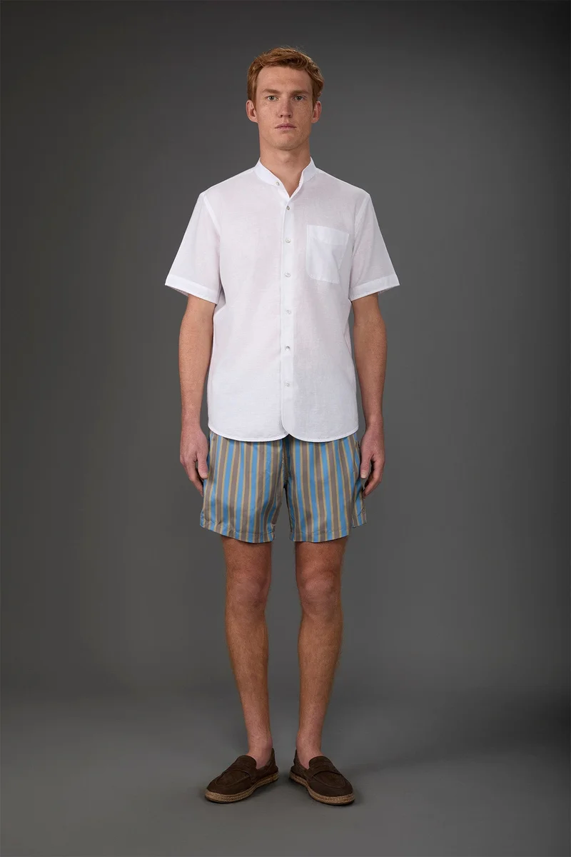 Men's swimwear with vertical striped pattern - Dk Blue/Beige