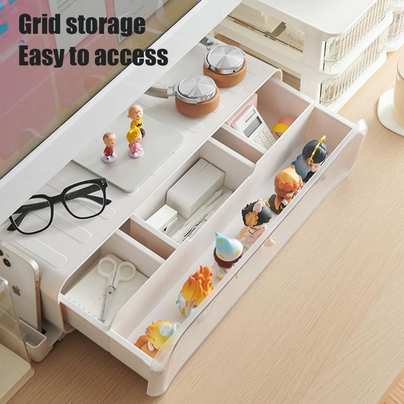 WMM Monitor Stand Riser, Computer Monitor Stand with Drawer and Display Minifigures, Computer Desktop Stand with Lights, Removable Elevated Structure, Compatible with Computers, Desktops, and Laptops - Image 4