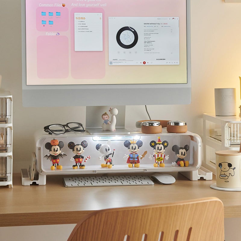 WMM Monitor Stand Riser, Computer Monitor Stand with Drawer and Display Minifigures, Computer Desktop Stand with Lights, Removable Elevated Structure, Compatible with Computers, Desktops, and Laptops - Image 2
