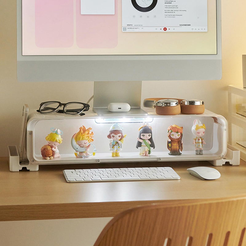 WMM Monitor Stand Riser, Computer Monitor Stand with Drawer and Display Minifigures, Computer Desktop Stand with Lights, Removable Elevated Structure, Compatible with Computers, Desktops, and Laptops - Image 1