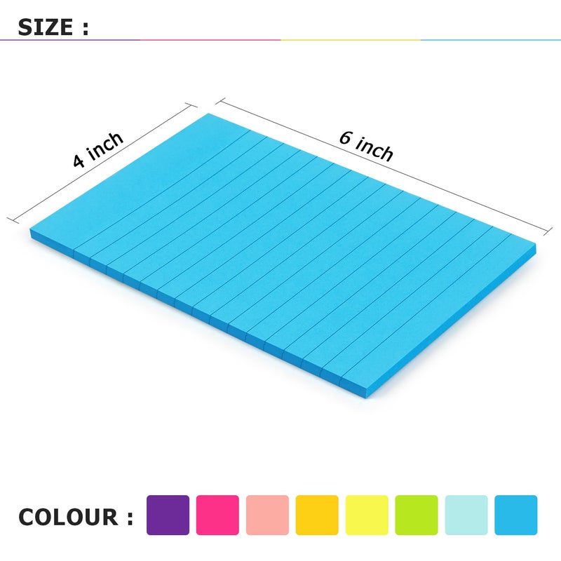 Eastern Wolf 8 Pads Lined Sticky Notes 4x6 in, Sticky Notes with Lines, Self-Stick Note Pads 8 Bright Multi Colors, 35 Sheet/Pad - Image 2