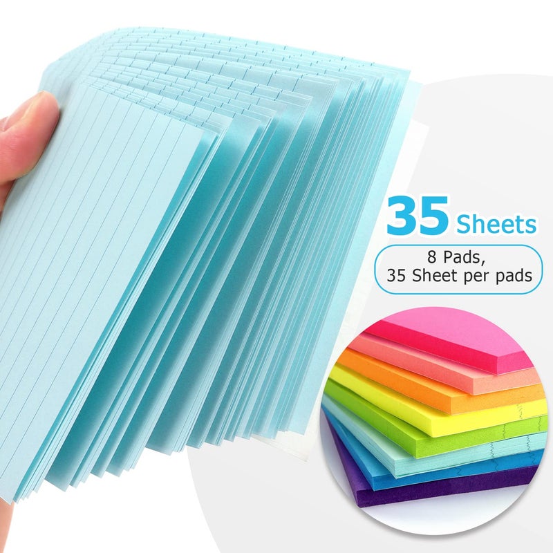 Eastern Wolf 8 Pads Lined Sticky Notes 4x6 in, Sticky Notes with Lines, Self-Stick Note Pads 8 Bright Multi Colors, 35 Sheet/Pad - Image 4