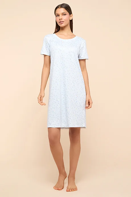 أر أند بي Printed Nightdress With Round Neck and Short Sleeves