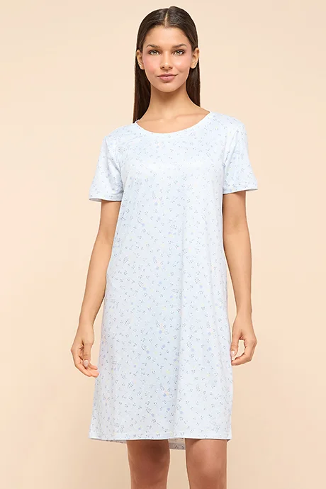 أر أند بي Printed Nightdress With Round Neck and Short Sleeves