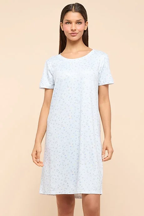 أر أند بي Printed Nightdress With Round Neck and Short Sleeves