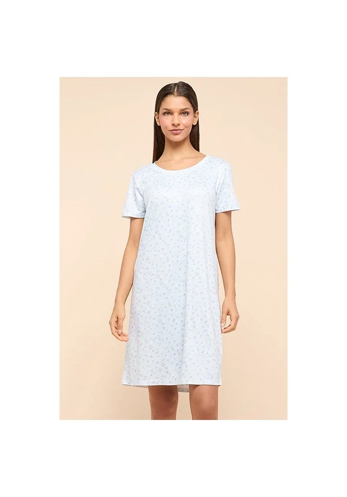 أر أند بي Printed Nightdress With Round Neck and Short Sleeves