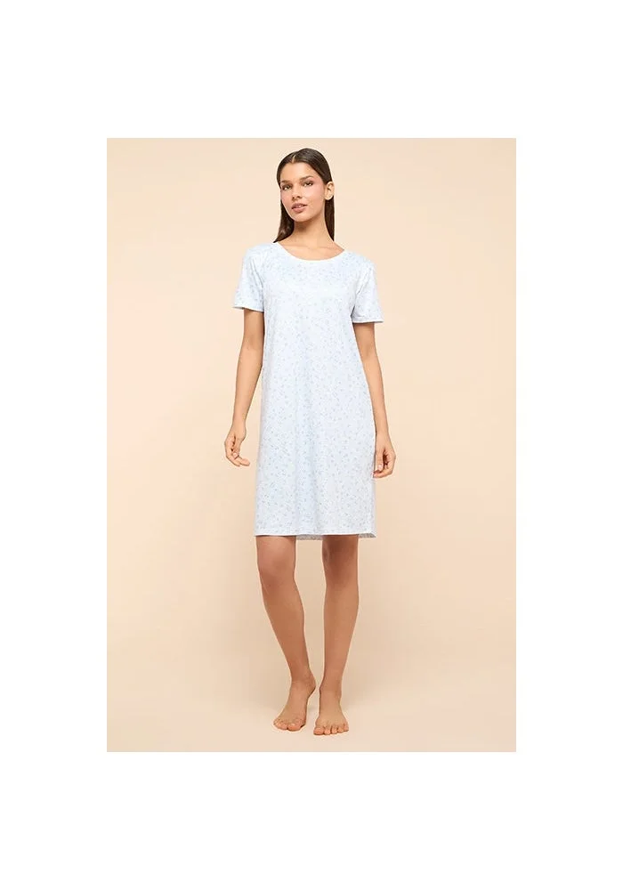 أر أند بي Printed Nightdress With Round Neck and Short Sleeves