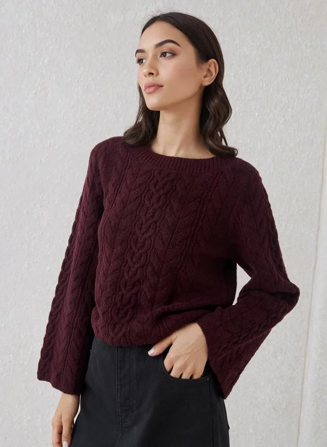 Iconic Iconic Regular Fit Cable Knit Crew Neck Sweater