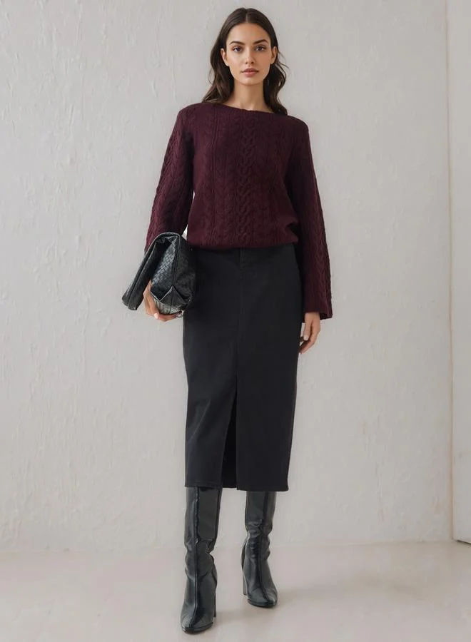 Iconic Iconic Regular Fit Cable Knit Crew Neck Sweater