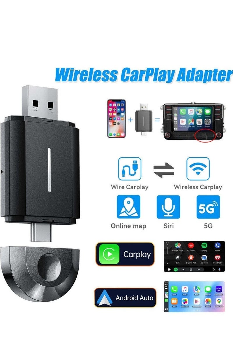 Demine Wireless CarPlay Apple CarPlay & Android Auto Car Adapter, with WiFi Bluetooth Plug and Play Converts Wired to Wireless - Image 1