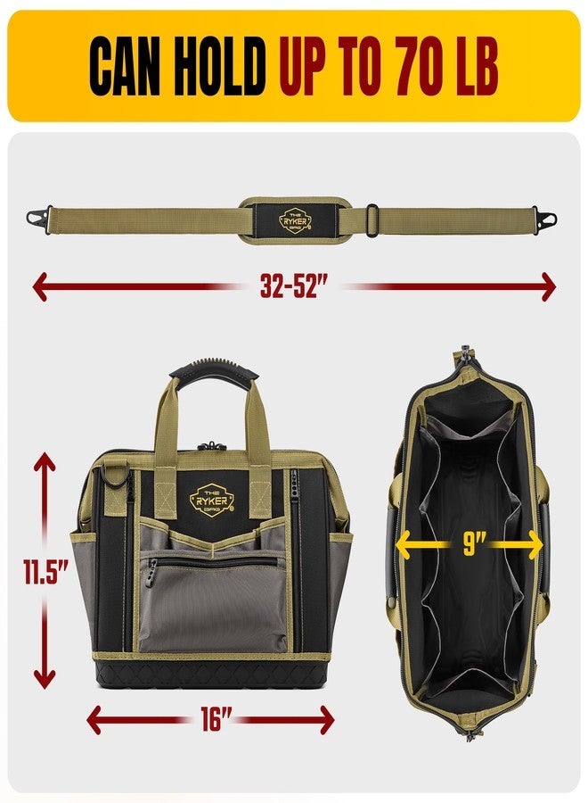 The Ryker Bag حقيبة رايكر، حقيبة أدوات كبيرة شديدة التحمل مقاس 16 بوصة للرجال والنساء. منظم صندوق أدوات محمول بـ 28 جيبًا، قاعدة صلبة، حقيبة أدوات كهربائي، ليست حقيبة أدوات صغيرة، منظم أدوات. حقيبة حمل أدوات - Image 4