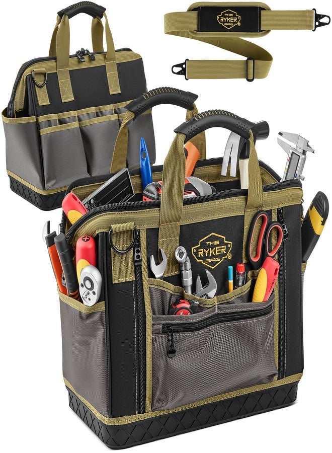 The Ryker Bag حقيبة رايكر، حقيبة أدوات كبيرة شديدة التحمل مقاس 16 بوصة للرجال والنساء. منظم صندوق أدوات محمول بـ 28 جيبًا، قاعدة صلبة، حقيبة أدوات كهربائي، ليست حقيبة أدوات صغيرة، منظم أدوات. حقيبة حمل أدوات - Image 1