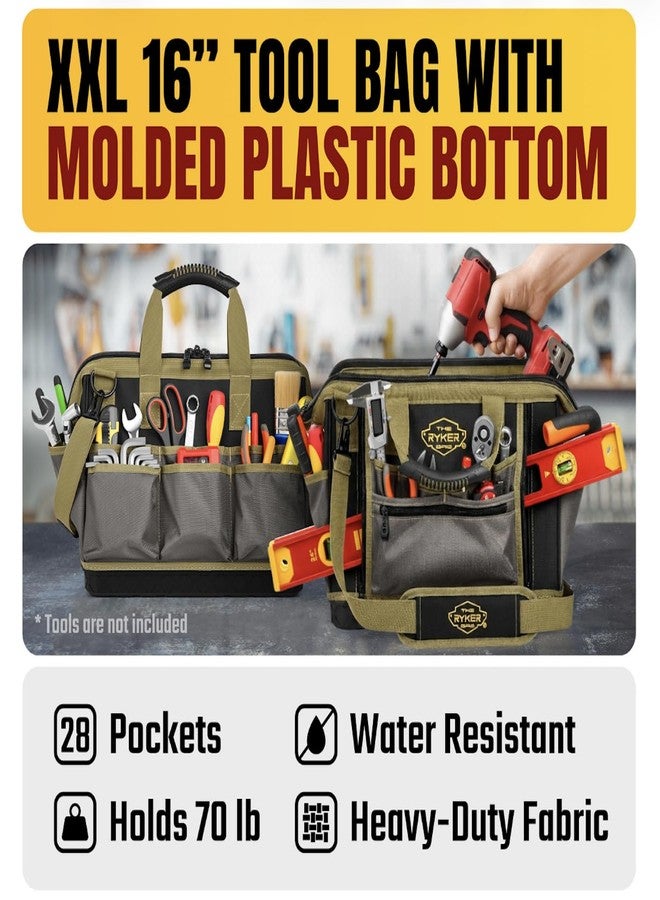 The Ryker Bag حقيبة رايكر، حقيبة أدوات كبيرة شديدة التحمل مقاس 16 بوصة للرجال والنساء. منظم صندوق أدوات محمول بـ 28 جيبًا، قاعدة صلبة، حقيبة أدوات كهربائي، ليست حقيبة أدوات صغيرة، منظم أدوات. حقيبة حمل أدوات - Image 2