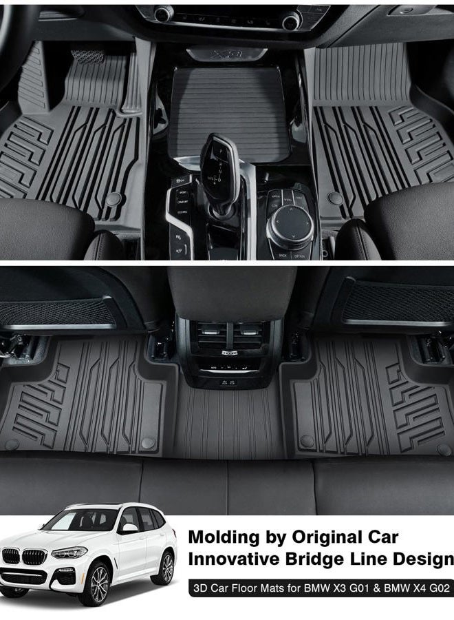 Powerty حصائر أرضية متوافقة مع BMW X3 X4 2018 2019 2020 2021 2022 2023 مجموعة بطانة صفين لجميع الطرازات حصائر سيارات TPE ثلاثية الأبعاد مخصصة لجميع الأحوال الجوية - Image 2