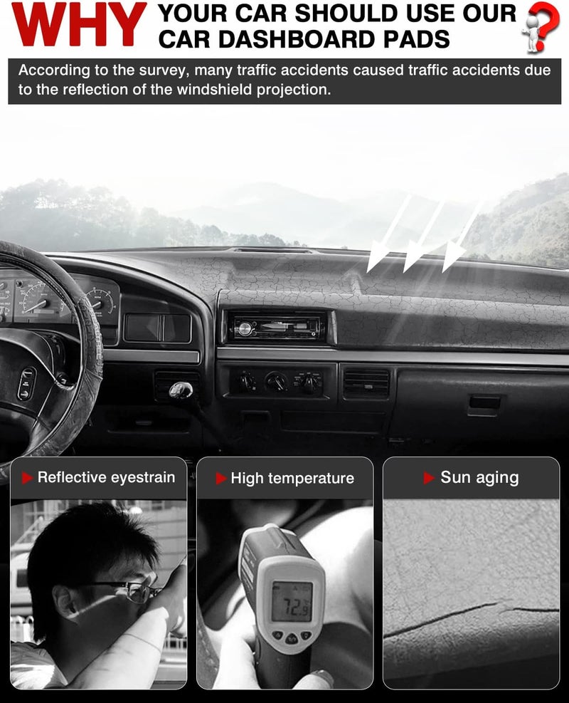 Autorder Dashboard Cover Mat for 1992-1996 Ford F150 F250 F350 Accessories Dash Cover Flannel Dash Mat Sunshade Glare UV Rays Protector - Image 2