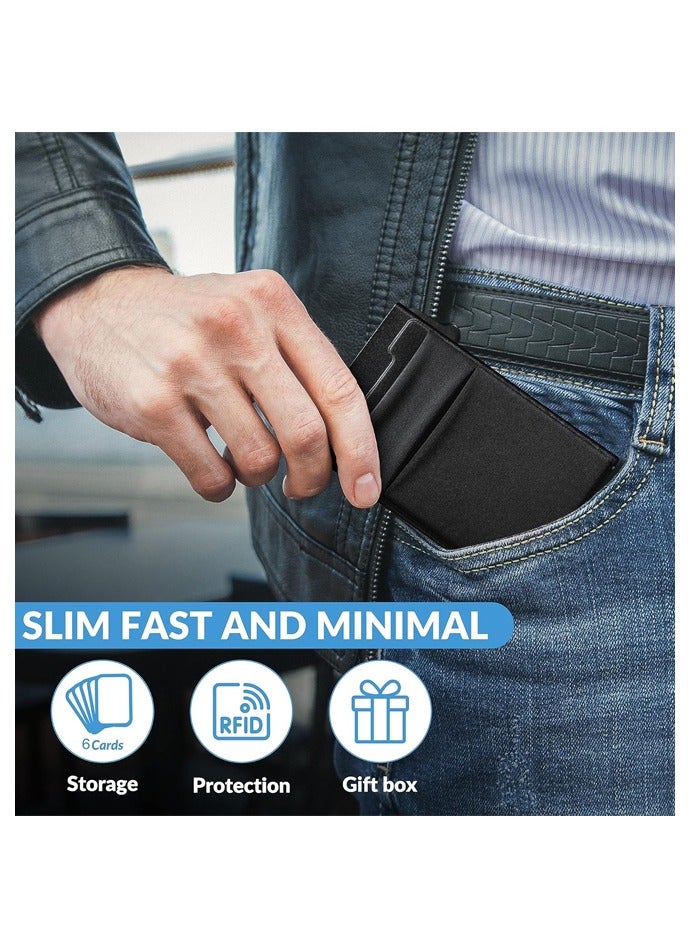 محفظة رفيعة وبسيطة للرجال، محفظة مانعة لتقنية تحديد الهوية بموجات الراديو، سهولة الوصول إلى البطاقات المنبثقة - Image 5