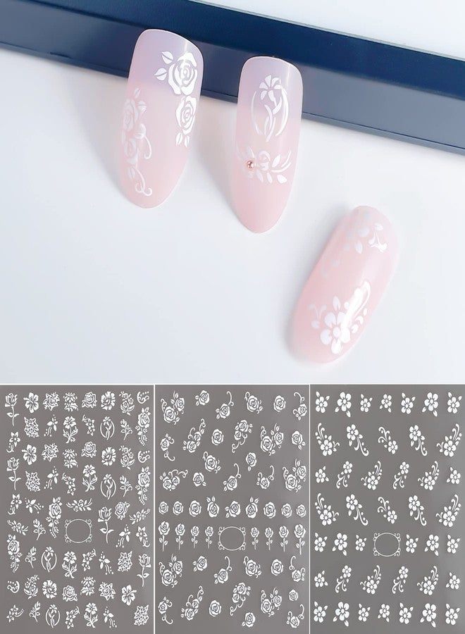 IHUKEIT White Flower Nail Art Decal Stickers for Women Fingernails Acrylic Nails Designs and Nail Decoration Self Adhesive Floret Nail Stickers for Nails Decor (Pack of 6) - Image 3