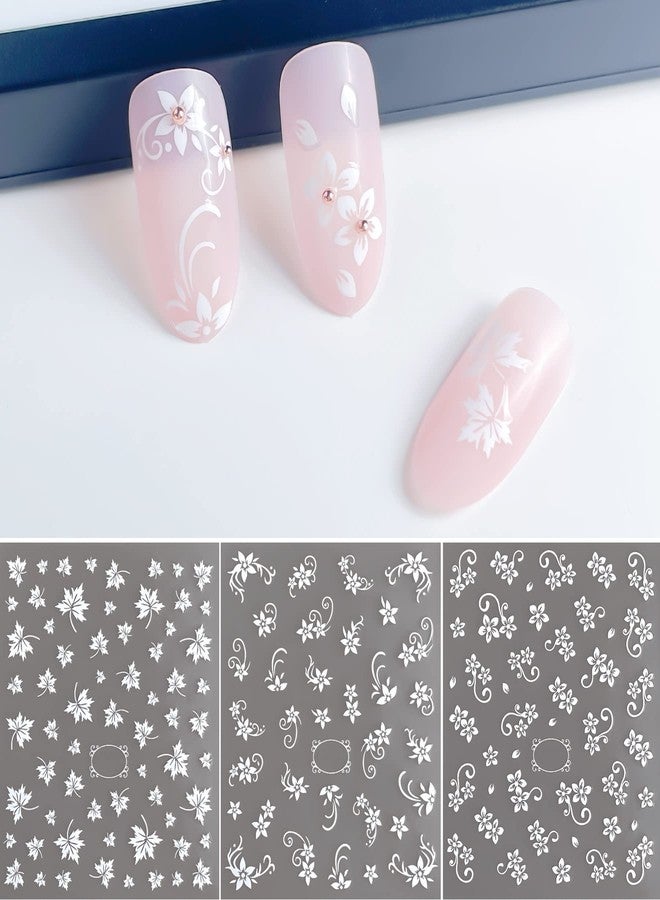 IHUKEIT White Flower Nail Art Decal Stickers for Women Fingernails Acrylic Nails Designs and Nail Decoration Self Adhesive Floret Nail Stickers for Nails Decor (Pack of 6) - Image 2