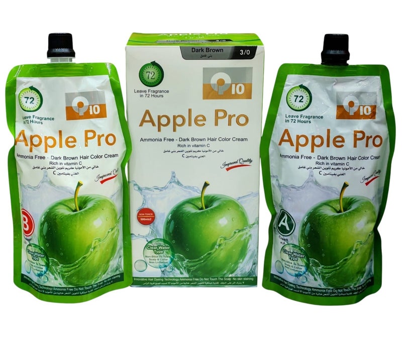 Apple Pro Ammonia-Free Dark Brown Hair Color Cream (3/0) – Rich in Vitamin C