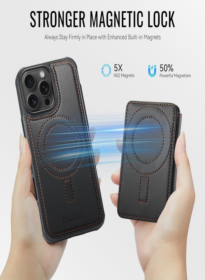 Usroom for iPhone 16 Pro Max Wallet Case Compatible with Magsafe, RFID Blocking Magnetic Card Holder Detachable Kickstand Detachable Shockproof Phone Cover, Black - Image 2