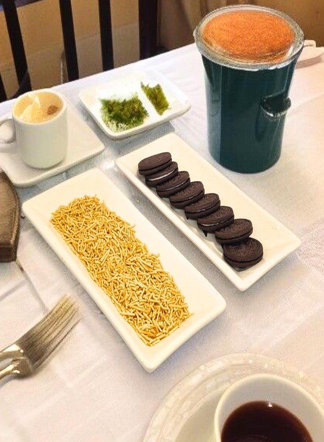 VOIDROP Set of 2 Multi-Purpose Kitchen Serving Platter Ceramic Small Tray - Versatile for Snacks Tea Coffee Biscuit Namkeen to Serve to Your Guest - Image 2