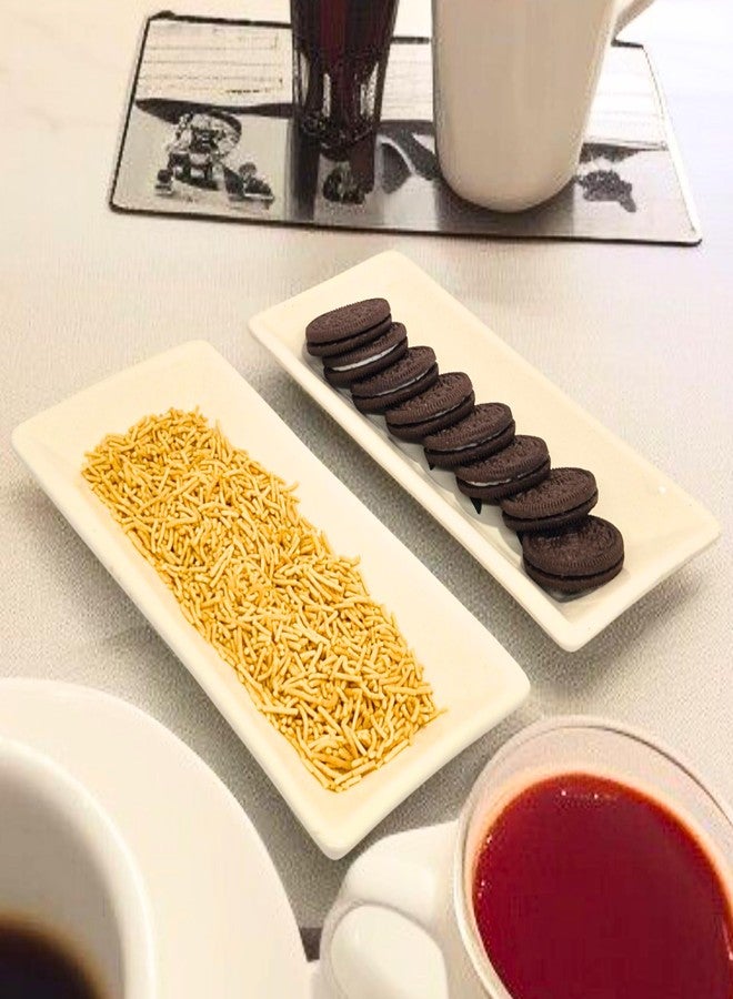 VOIDROP Set of 2 Multi-Purpose Kitchen Serving Platter Ceramic Small Tray - Versatile for Snacks Tea Coffee Biscuit Namkeen to Serve to Your Guest - Image 1