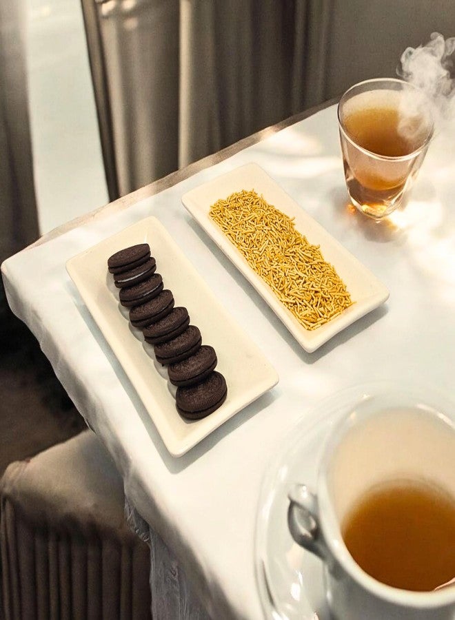 VOIDROP Set of 2 Multi-Purpose Kitchen Serving Platter Ceramic Small Tray - Versatile for Snacks Tea Coffee Biscuit Namkeen to Serve to Your Guest - Image 3