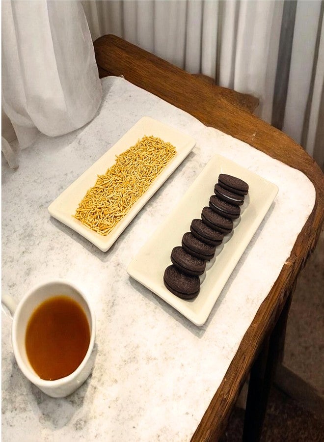 VOIDROP Set of 2 Multi-Purpose Kitchen Serving Platter Ceramic Small Tray - Versatile for Snacks Tea Coffee Biscuit Namkeen to Serve to Your Guest - Image 4