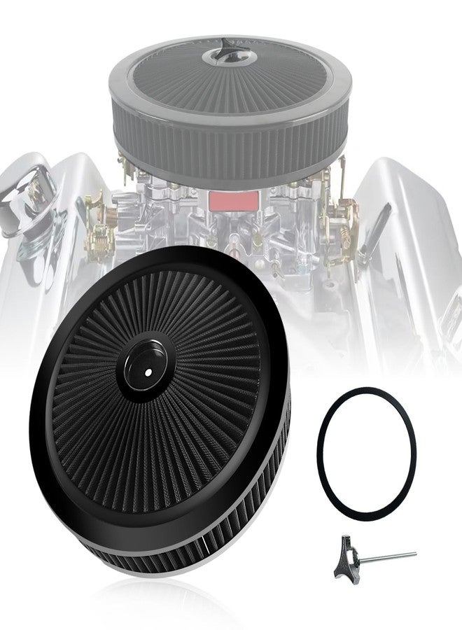 Ryansunoro High Flow 14"x3" Round Air Cleaner filter Kit Compatible with GMC Chevy Ford Chrysler Dodge V8 5-1/8" Carb Neck Chrome Lid, Washable Filter, 4330ABK - Image 1