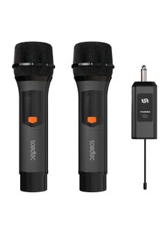 porodo Soundtec Duo Mic Aluminum Rechargeable Wireless Microphone / High-Quality Sound / Digital Display / Ultra High Frequency / Plug & Play / Works with Karaoke Machines and Audio Systems - Black  - Image 1