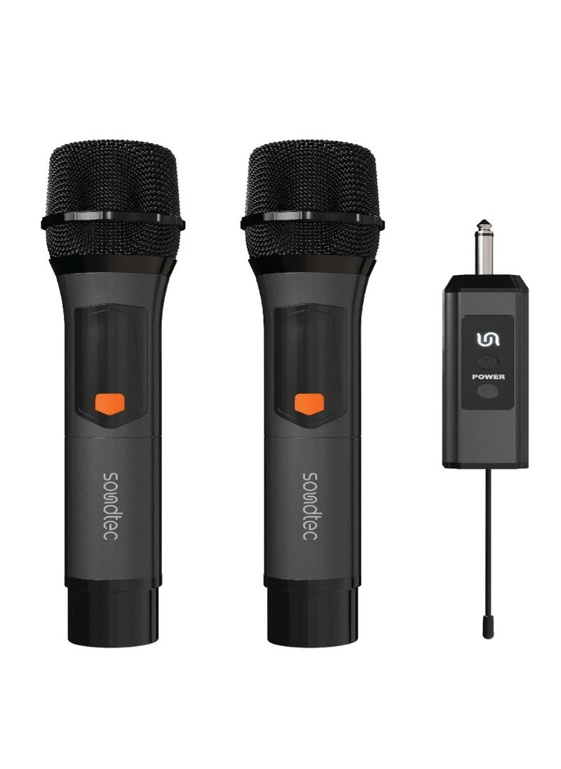 porodo - Soundtec Duo Mic Aluminum Rechargeable Wireless Microphone / High-Quality Sound / Digital Display / Ultra High Frequency / Plug & Play / Works with Karaoke Machines and Audio Systems - Black - Image 1