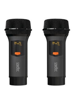 porodo Soundtec Duo Mic Aluminum Rechargeable Wireless Microphone / High-Quality Sound / Digital Display / Ultra High Frequency / Plug & Play / Works with Karaoke Machines and Audio Systems - Black  - Image 4