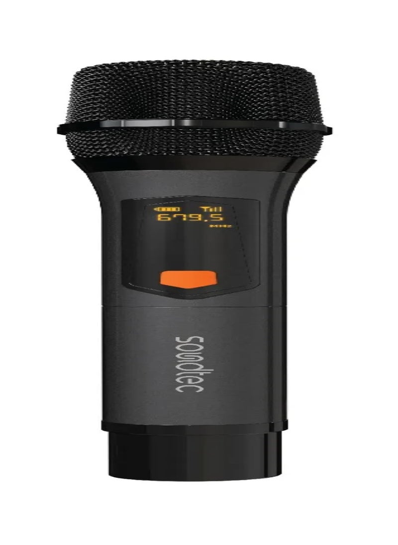 porodo - Soundtec Duo Mic Aluminum Rechargeable Wireless Microphone / High-Quality Sound / Digital Display / Ultra High Frequency / Plug & Play / Works with Karaoke Machines and Audio Systems - Black - Image 1