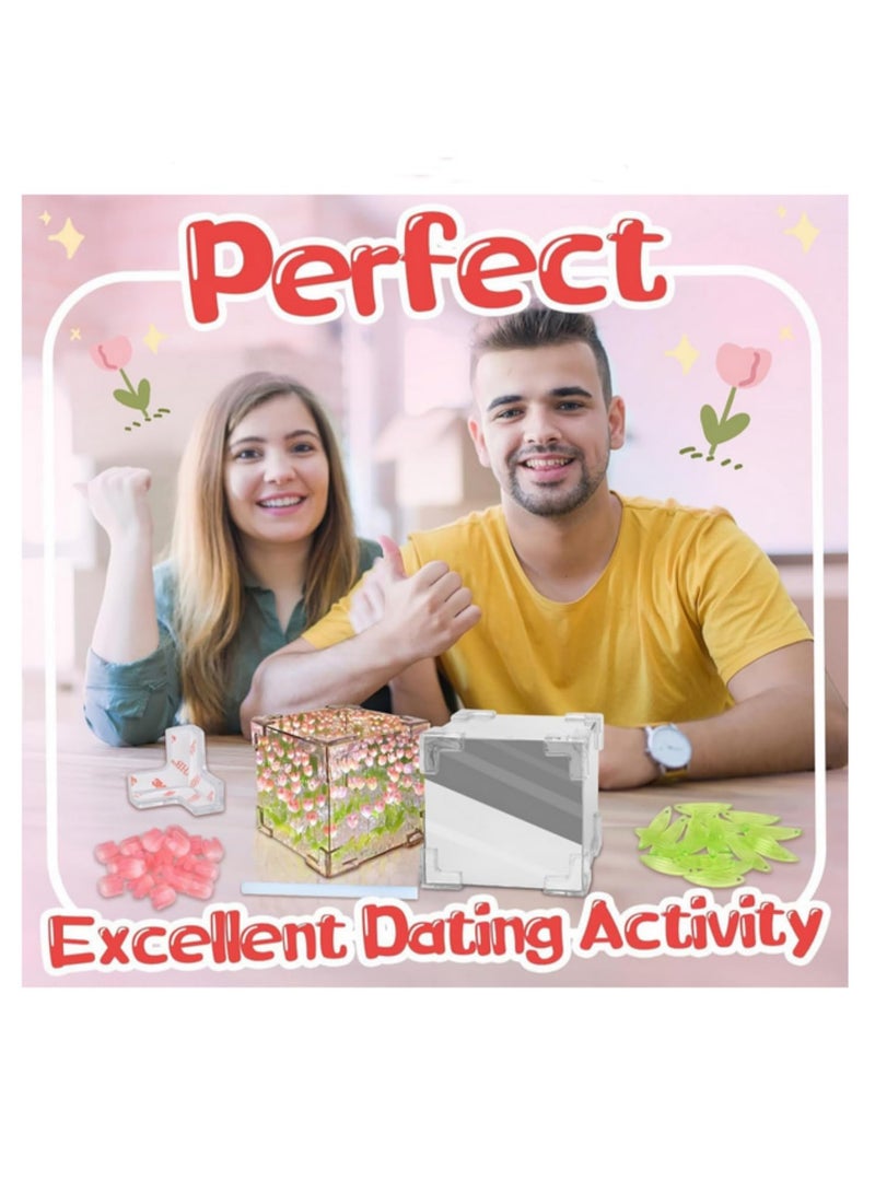 Handmade DIY Tulip Flower Cube Night Light Creative 3D Tulip Flower Sea Lamp Kit for Room Decoration Romantic Birthday Gift 30 Flowers Glass 12*12cm - Image 3