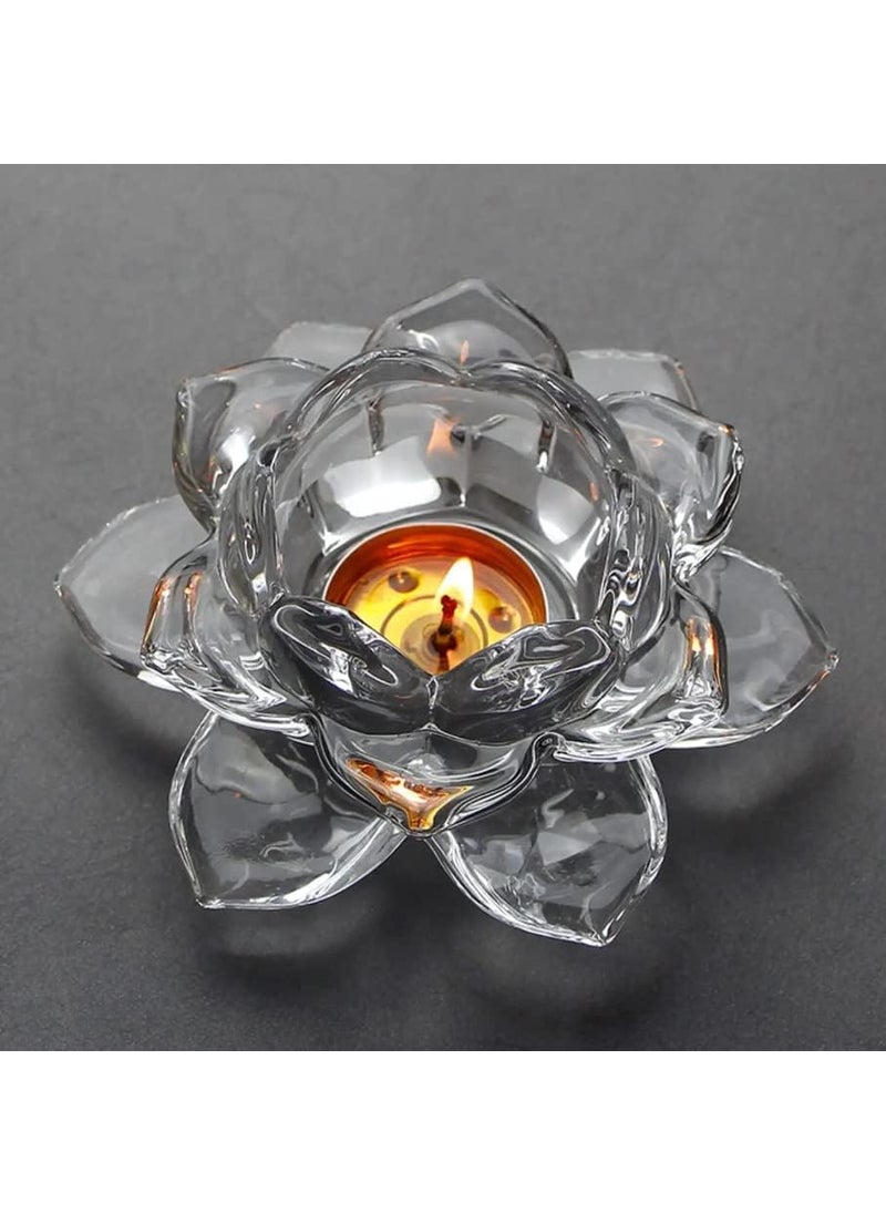 VINCENZO Vincenzo Glass Lotus Flower Candle Holders Diya Votive Activity Tealight Holders Piltion Glass PCS 1 