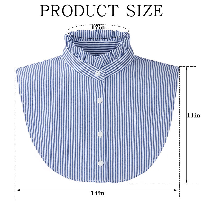 phnydreg Button Down Fake Collar Shirts Vertical Striped Ruffled Collar Fake Half Shirts for Women Blue - Image 4