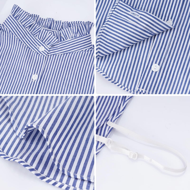 phnydreg Button Down Fake Collar Shirts Vertical Striped Ruffled Collar Fake Half Shirts for Women Blue - Image 5